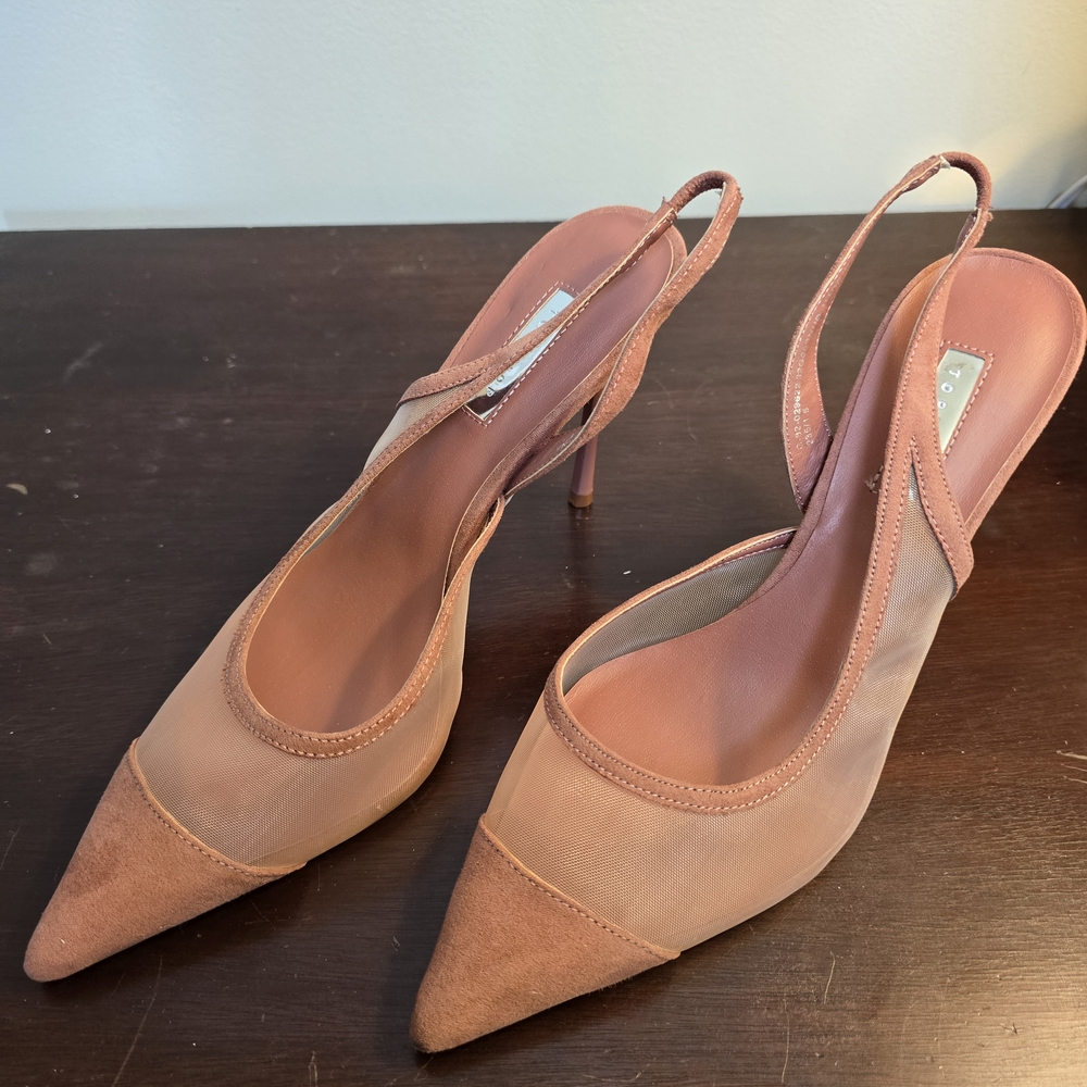Topshop Dusty Pink Mesh Slingback Heels-NWT